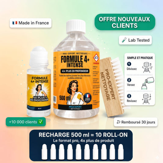 Kit Complet Pro Formule 4+ Intense : Format Pro 500 ml, Roll-On et brosse