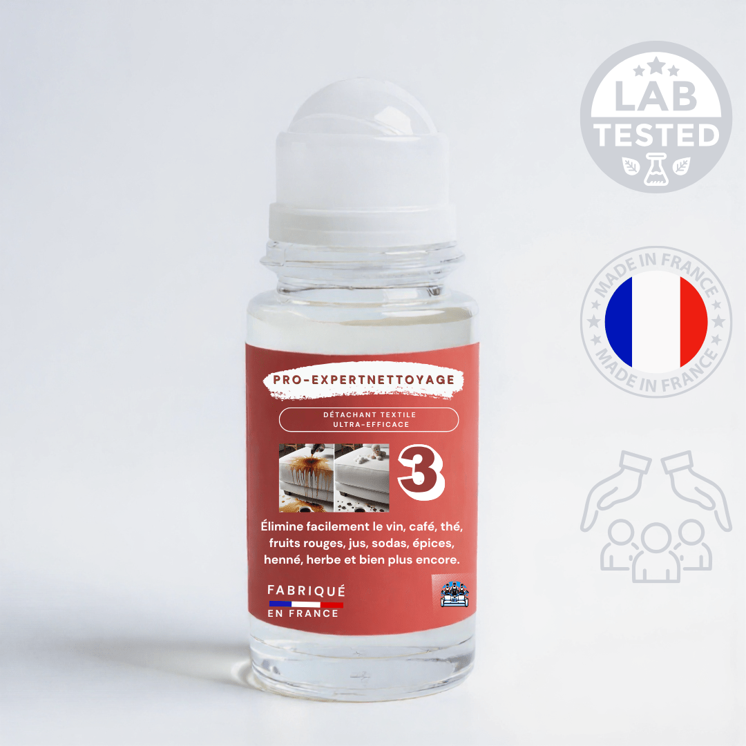 ProExpertNettoyage Détachant textile Nettoyant Canapé Tissu Professionnel Détachant Roll-On qui Élimine VRAIMENT les Taches (Sans Abîmer Votre Tissu) Roll-On Détachant N°3 – Boissons, Vin, Epices, Jus, Lait, Sauces, bien plus encore PRO-F3 3760365190035